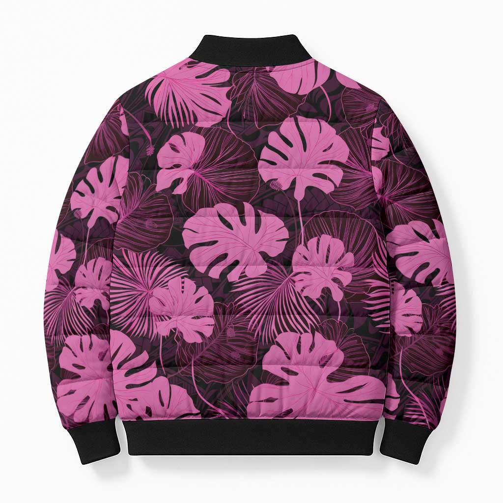 Pink Hawaii Kukui Nut Lei Bomber Puffer Jacket Hawaiian Pattern Monstera Tropical Vibes LT14 - Polynesian Pride