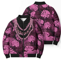Pink Hawaii Kukui Nut Lei Bomber Puffer Jacket Hawaiian Pattern Monstera Tropical Vibes LT14 - Polynesian Pride