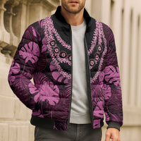 Pink Hawaii Kukui Nut Lei Bomber Puffer Jacket Hawaiian Pattern Monstera Tropical Vibes LT14 - Polynesian Pride
