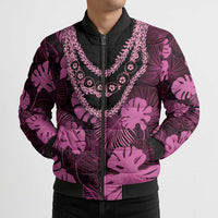 Pink Hawaii Kukui Nut Lei Bomber Puffer Jacket Hawaiian Pattern Monstera Tropical Vibes LT14 - Polynesian Pride