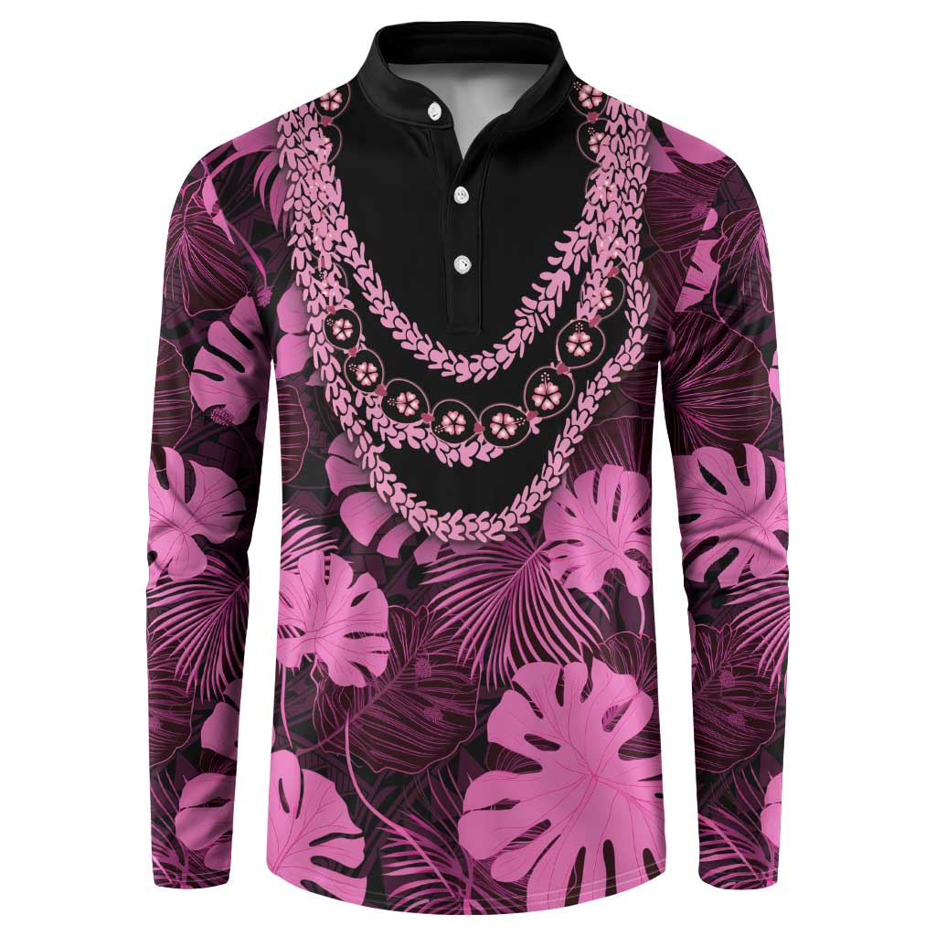 Pink Hawaii Kukui Nut Lei Button Sweatshirt Hawaiian Pattern Monstera Tropical Vibes LT14 Pink - Polynesian Pride