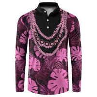 Pink Hawaii Kukui Nut Lei Button Sweatshirt Hawaiian Pattern Monstera Tropical Vibes LT14 Pink - Polynesian Pride
