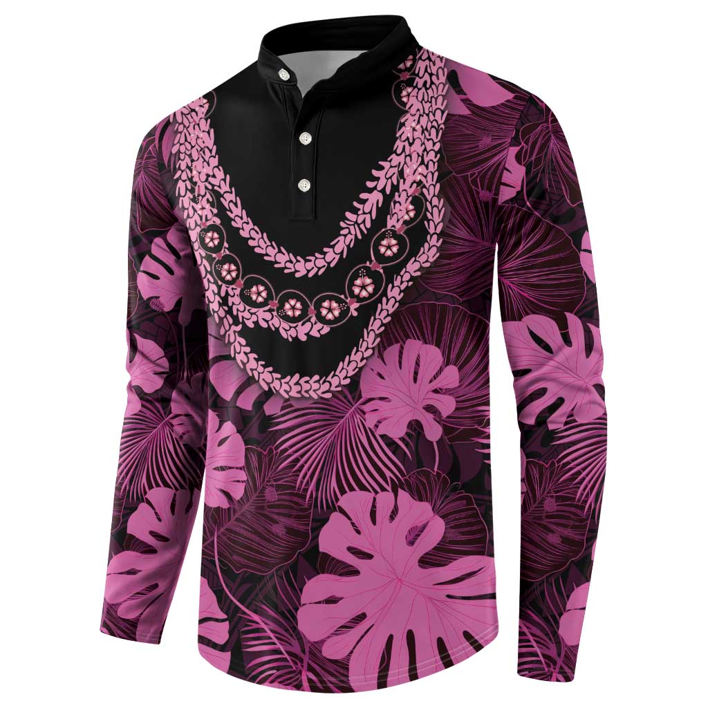 Pink Hawaii Kukui Nut Lei Button Sweatshirt Hawaiian Pattern Monstera Tropical Vibes LT14 - Polynesian Pride