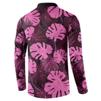 Pink Hawaii Kukui Nut Lei Button Sweatshirt Hawaiian Pattern Monstera Tropical Vibes LT14 - Polynesian Pride