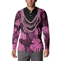 Pink Hawaii Kukui Nut Lei Button Sweatshirt Hawaiian Pattern Monstera Tropical Vibes LT14 - Polynesian Pride