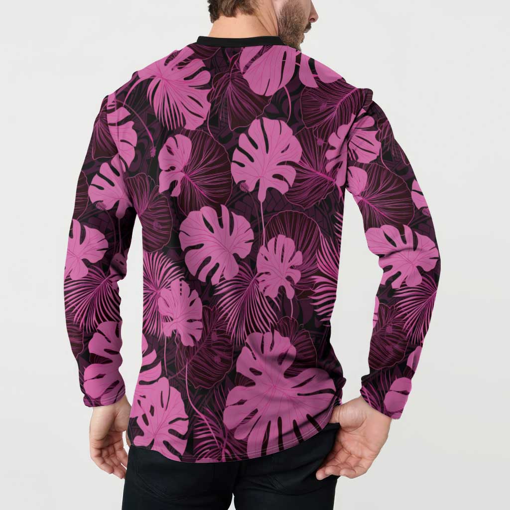 Pink Hawaii Kukui Nut Lei Button Sweatshirt Hawaiian Pattern Monstera Tropical Vibes LT14 - Polynesian Pride