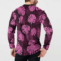Pink Hawaii Kukui Nut Lei Button Sweatshirt Hawaiian Pattern Monstera Tropical Vibes LT14 - Polynesian Pride