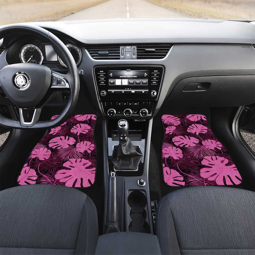 Pink Hawaii Kukui Nut Lei Car Mats Hawaiian Pattern Monstera Tropical Vibes LT14 Set 2pcs - Front Pink - Polynesian Pride