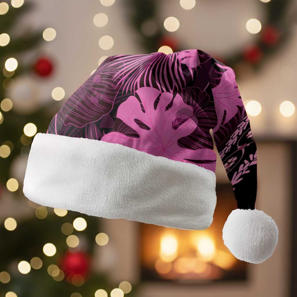 Pink Hawaii Kukui Nut Lei Christmas Santa Hat Hawaiian Pattern Monstera Tropical Vibes LT14 Without Fur Pink - Polynesian Pride