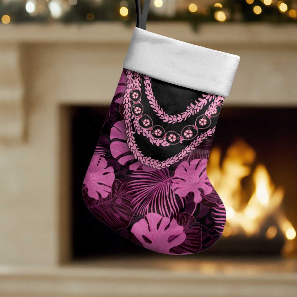 Pink Hawaii Kukui Nut Lei Christmas Stocking Hawaiian Pattern Monstera Tropical Vibes LT14 Set of 2 Pink - Polynesian Pride