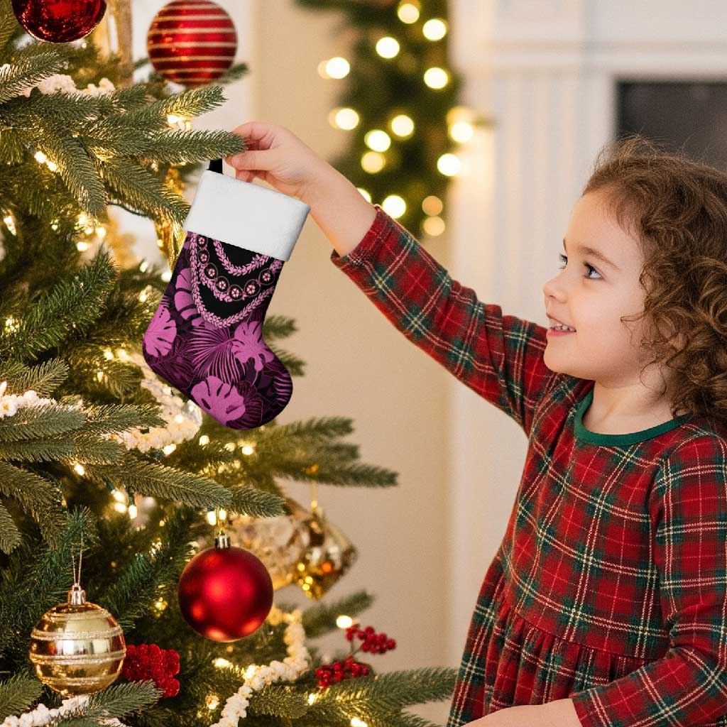 Pink Hawaii Kukui Nut Lei Christmas Stocking Hawaiian Pattern Monstera Tropical Vibes LT14 - Polynesian Pride