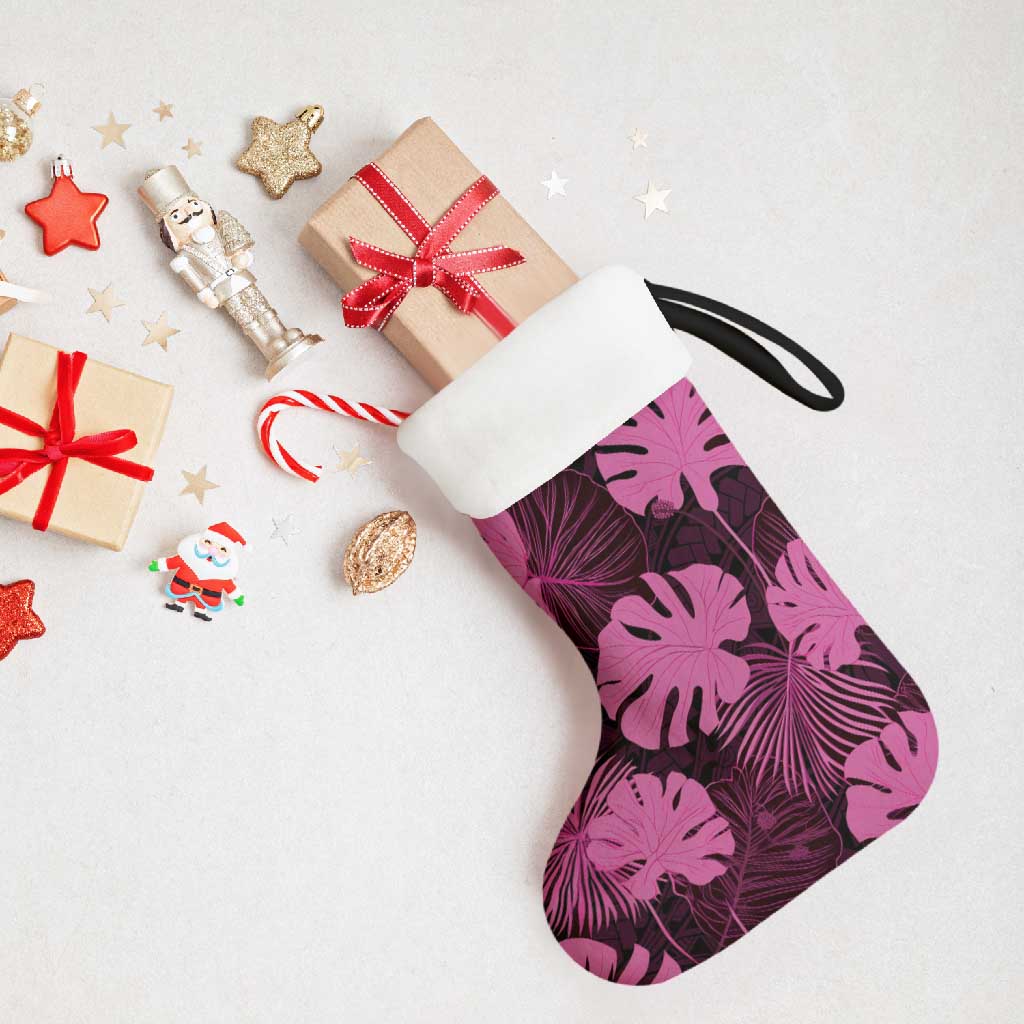 Pink Hawaii Kukui Nut Lei Christmas Stocking Hawaiian Pattern Monstera Tropical Vibes LT14 - Polynesian Pride