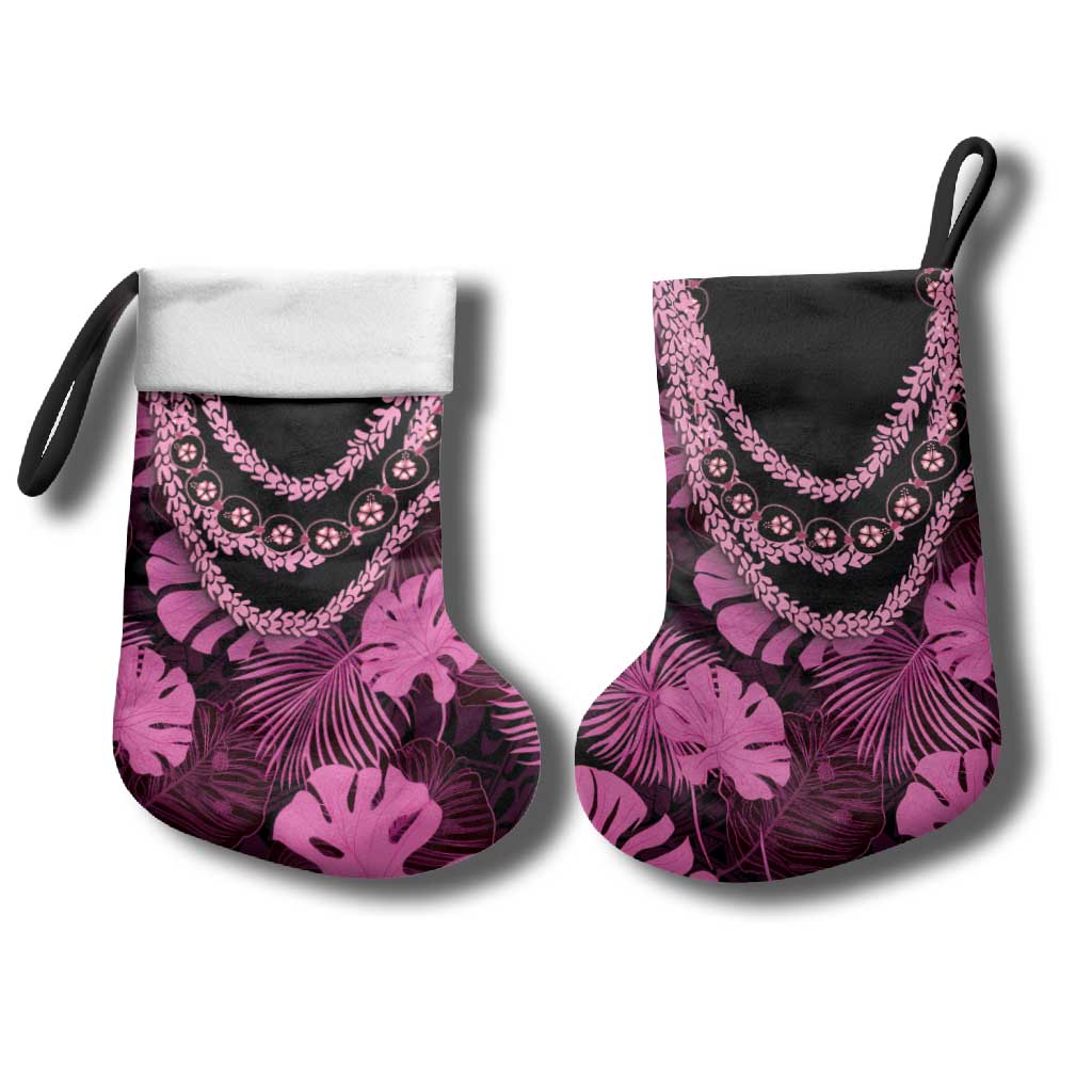 Pink Hawaii Kukui Nut Lei Christmas Stocking Hawaiian Pattern Monstera Tropical Vibes LT14 - Polynesian Pride