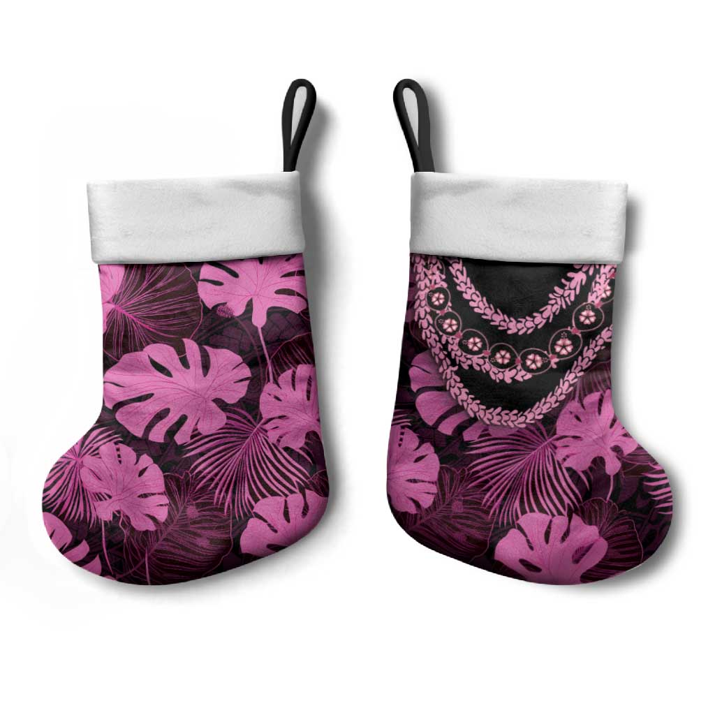 Pink Hawaii Kukui Nut Lei Christmas Stocking Hawaiian Pattern Monstera Tropical Vibes LT14 - Polynesian Pride