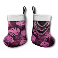 Pink Hawaii Kukui Nut Lei Christmas Stocking Hawaiian Pattern Monstera Tropical Vibes LT14 - Polynesian Pride