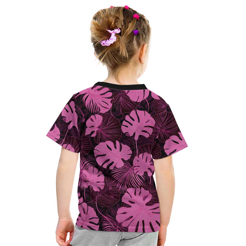 Pink Hawaii Kukui Nut Lei Kid T Shirt Hawaiian Pattern Monstera Tropical Vibes LT14 - Polynesian Pride