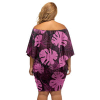 Pink Hawaii Kukui Nut Lei Off Shoulder Short Dress Hawaiian Pattern Monstera Tropical Vibes LT14 - Polynesian Pride