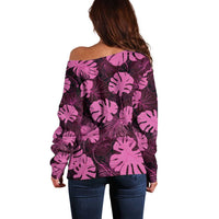 Pink Hawaii Kukui Nut Lei Off Shoulder Sweater Hawaiian Pattern Monstera Tropical Vibes LT14 - Polynesian Pride