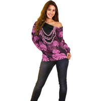 Pink Hawaii Kukui Nut Lei Off Shoulder Sweater Hawaiian Pattern Monstera Tropical Vibes LT14 - Polynesian Pride
