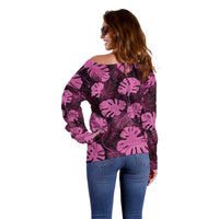 Pink Hawaii Kukui Nut Lei Off Shoulder Sweater Hawaiian Pattern Monstera Tropical Vibes LT14 - Polynesian Pride
