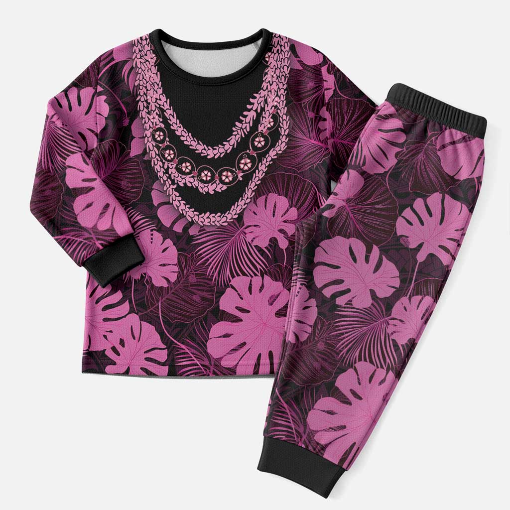 Pink Hawaii Kukui Nut Lei Christmas Pajama Set Hawaiian Pattern Monstera Tropical Vibes LT14 Men Pink - Polynesian Pride