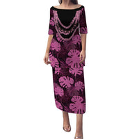 Pink Hawaii Kukui Nut Lei Puletasi Hawaiian Pattern Monstera Tropical Vibes LT14 Long Dress Pink - Polynesian Pride