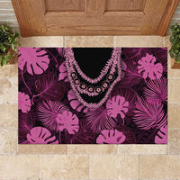 Pink Hawaii Kukui Nut Lei Rubber Doormat Hawaiian Pattern Monstera Tropical Vibes LT14 Pink - Polynesian Pride