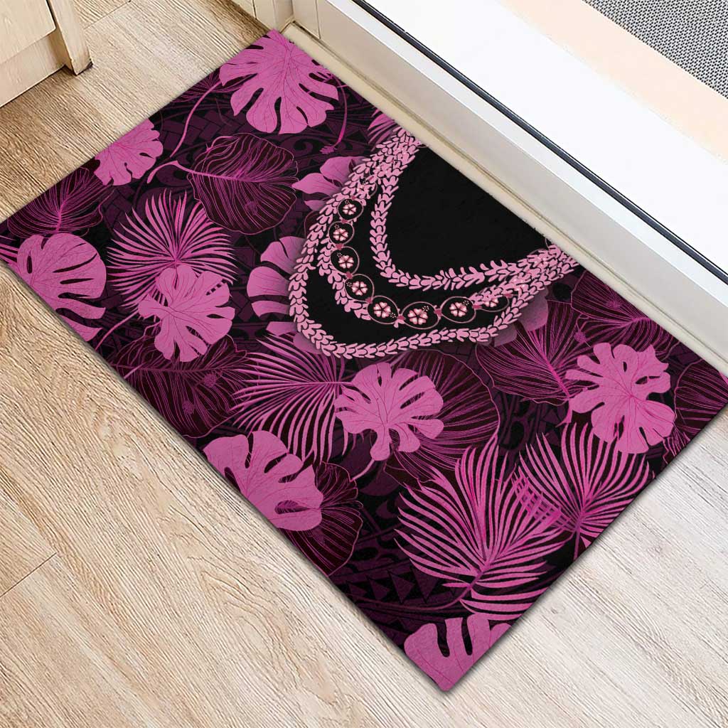 Pink Hawaii Kukui Nut Lei Rubber Doormat Hawaiian Pattern Monstera Tropical Vibes LT14 - Polynesian Pride