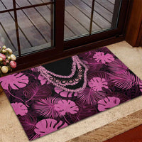 Pink Hawaii Kukui Nut Lei Rubber Doormat Hawaiian Pattern Monstera Tropical Vibes LT14 - Polynesian Pride