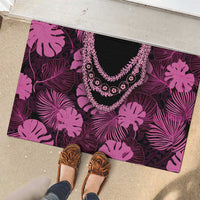 Pink Hawaii Kukui Nut Lei Rubber Doormat Hawaiian Pattern Monstera Tropical Vibes LT14 - Polynesian Pride