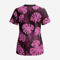 Pink Hawaii Kukui Nut Lei Scrub Top Hawaiian Pattern Monstera Tropical Vibes LT14 - Polynesian Pride