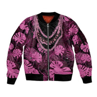 Pink Hawaii Kukui Nut Lei Sleeve Zip Bomber Jacket Hawaiian Pattern Monstera Tropical Vibes LT14 Unisex Pink - Polynesian Pride