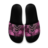 Pink Hawaii Kukui Nut Lei Slide Sandals Hawaiian Pattern Monstera Tropical Vibes LT14 Pink - Polynesian Pride