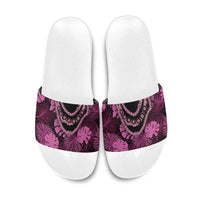 Pink Hawaii Kukui Nut Lei Slide Sandals Hawaiian Pattern Monstera Tropical Vibes LT14 Pink - Polynesian Pride