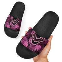 Pink Hawaii Kukui Nut Lei Slide Sandals Hawaiian Pattern Monstera Tropical Vibes LT14 - Polynesian Pride