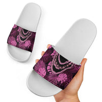 Pink Hawaii Kukui Nut Lei Slide Sandals Hawaiian Pattern Monstera Tropical Vibes LT14 - Polynesian Pride