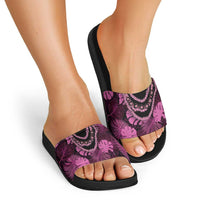 Pink Hawaii Kukui Nut Lei Slide Sandals Hawaiian Pattern Monstera Tropical Vibes LT14 - Polynesian Pride