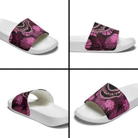 Pink Hawaii Kukui Nut Lei Slide Sandals Hawaiian Pattern Monstera Tropical Vibes LT14 - Polynesian Pride
