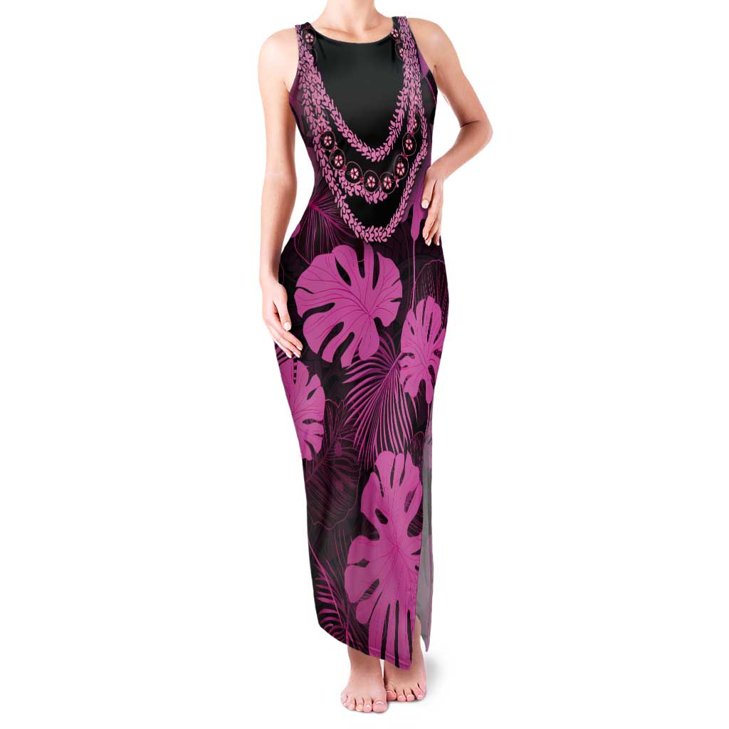 Pink Hawaii Kukui Nut Lei Tank Maxi Dress Hawaiian Pattern Monstera Tropical Vibes LT14 Women Pink - Polynesian Pride
