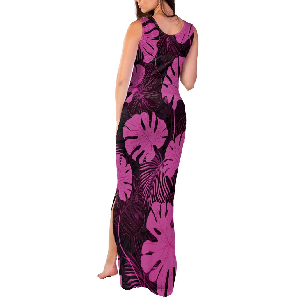 Pink Hawaii Kukui Nut Lei Tank Maxi Dress Hawaiian Pattern Monstera Tropical Vibes LT14 - Polynesian Pride