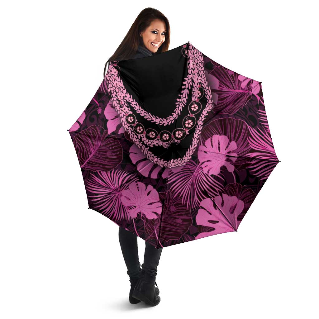 Pink Hawaii Kukui Nut Lei Umbrella Hawaiian Pattern Monstera Tropical Vibes LT14 - Polynesian Pride