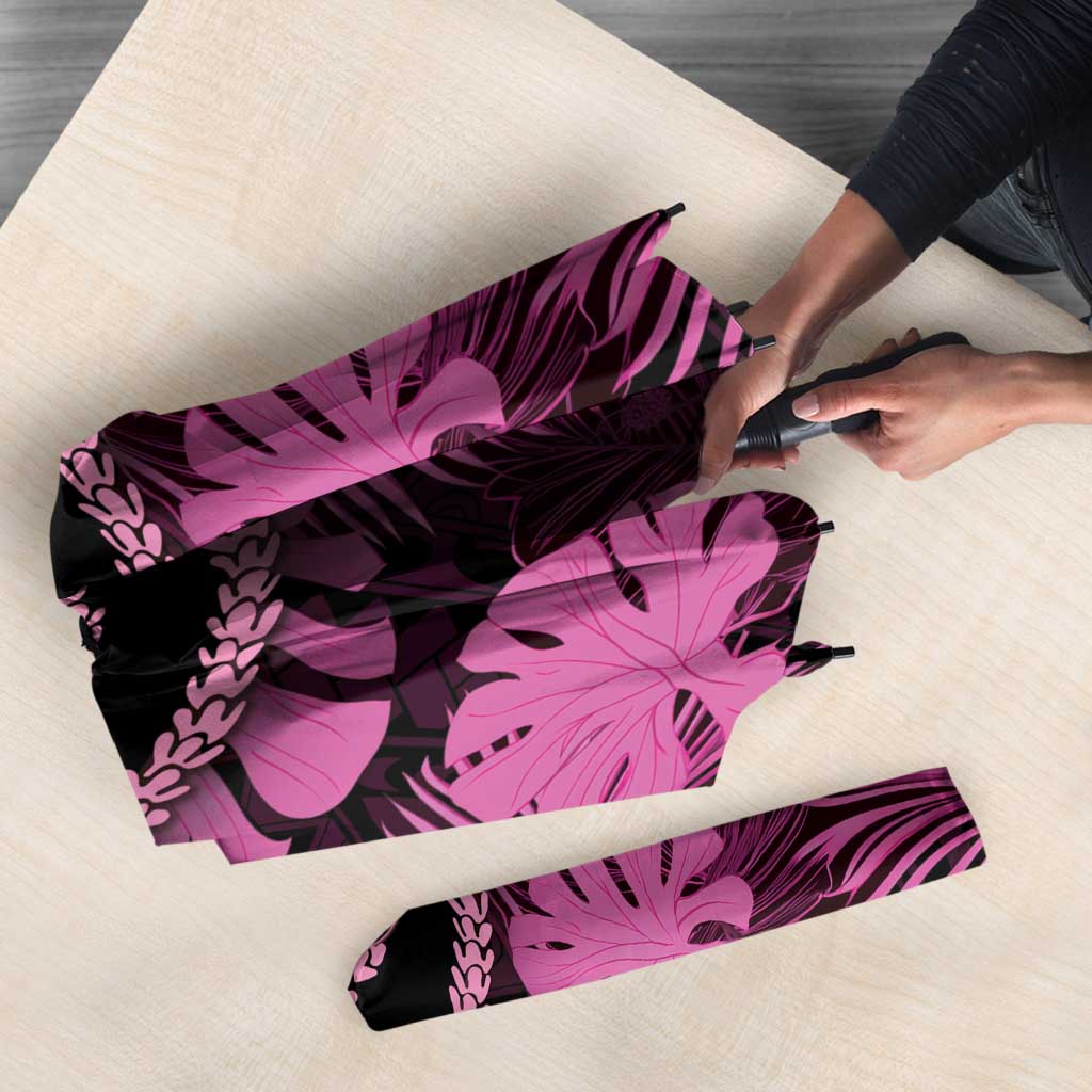 Pink Hawaii Kukui Nut Lei Umbrella Hawaiian Pattern Monstera Tropical Vibes LT14 - Polynesian Pride