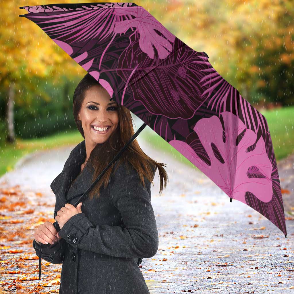 Pink Hawaii Kukui Nut Lei Umbrella Hawaiian Pattern Monstera Tropical Vibes LT14 - Polynesian Pride