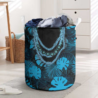 Blue Hawaii Kukui Nut Lei Laundry Basket Hawaiian Pattern Monstera Tropical Vibes LT14 Blue - Polynesian Pride