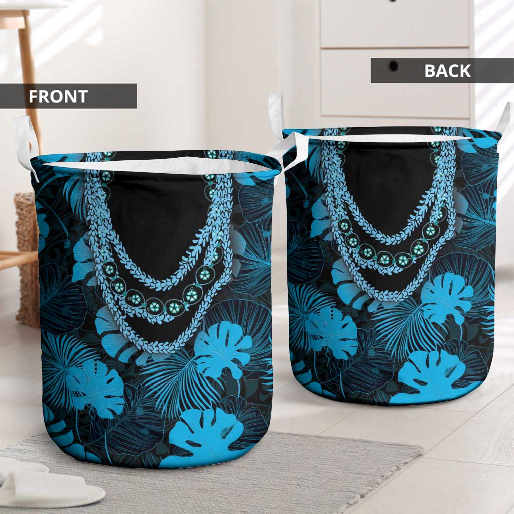Blue Hawaii Kukui Nut Lei Laundry Basket Hawaiian Pattern Monstera Tropical Vibes LT14 - Polynesian Pride