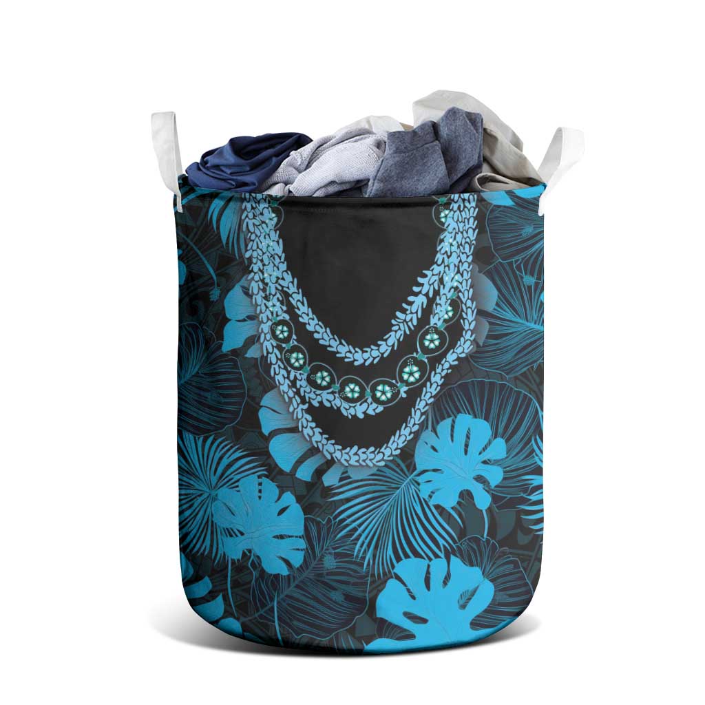 Blue Hawaii Kukui Nut Lei Laundry Basket Hawaiian Pattern Monstera Tropical Vibes LT14 - Polynesian Pride