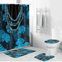 Blue Hawaii Kukui Nut Lei Bathroom Set Hawaiian Pattern Monstera Tropical Vibes LT14 Bathroom Set (4 pcs) Blue - Polynesian Pride