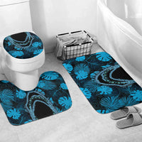 Blue Hawaii Kukui Nut Lei Bathroom Set Hawaiian Pattern Monstera Tropical Vibes LT14 Mat Set Only (3 pcs) One Size Blue - Polynesian Pride