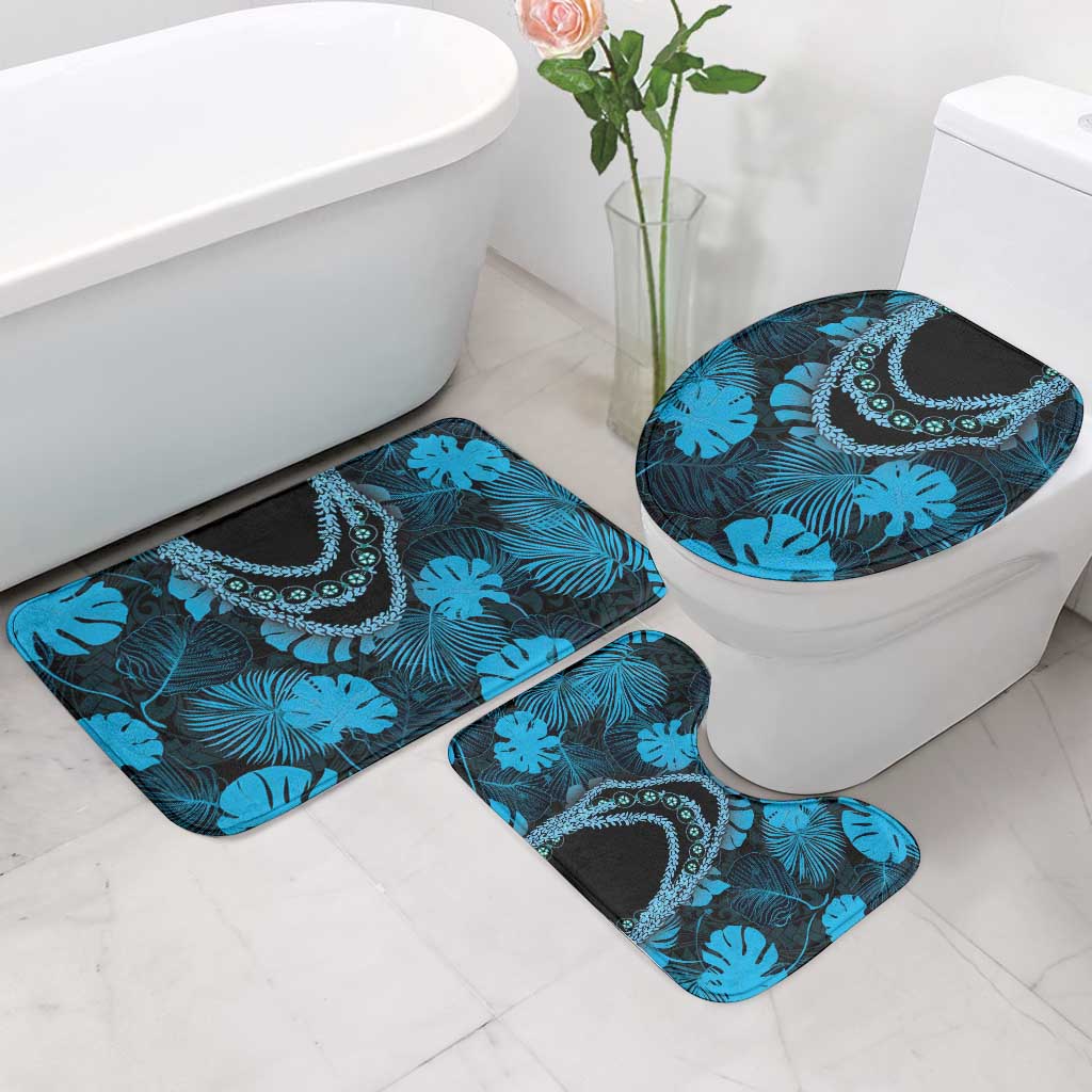 Blue Hawaii Kukui Nut Lei Bathroom Set Hawaiian Pattern Monstera Tropical Vibes LT14 - Polynesian Pride