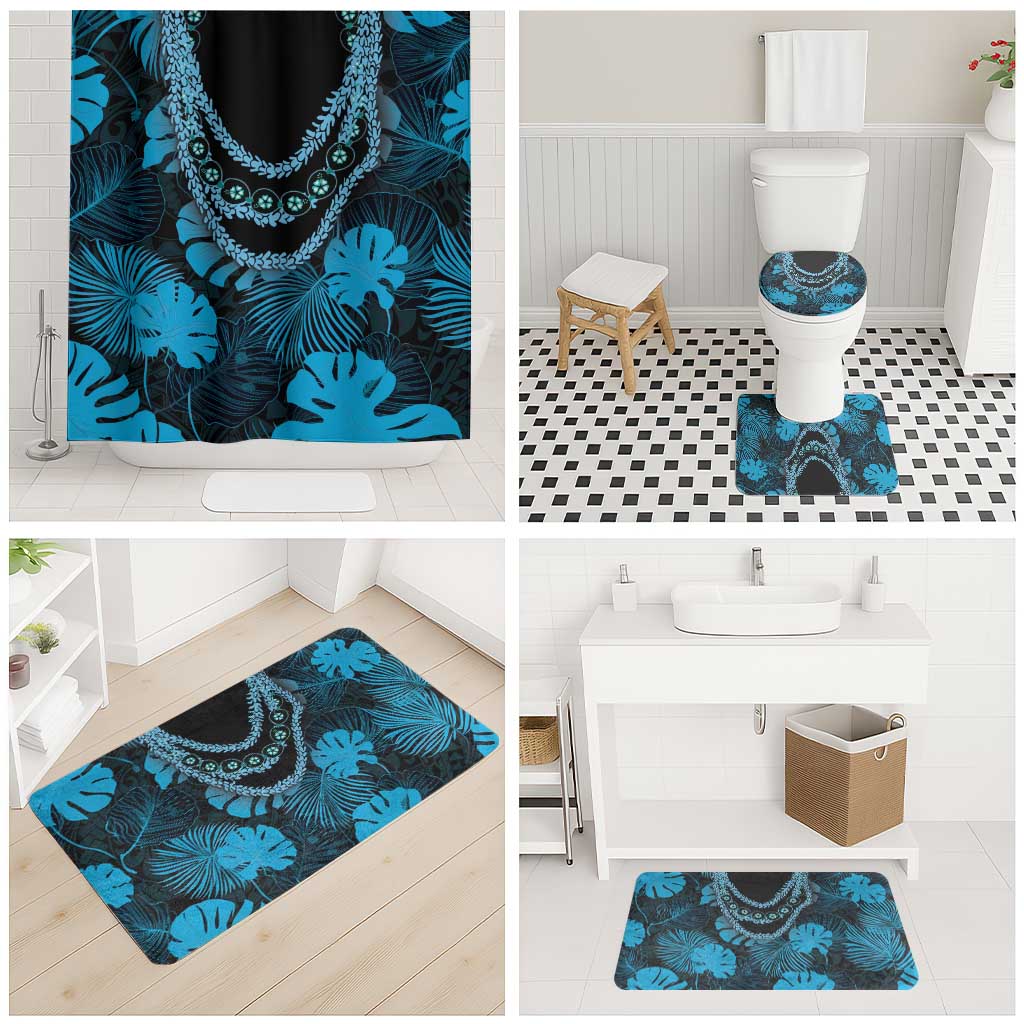 Blue Hawaii Kukui Nut Lei Bathroom Set Hawaiian Pattern Monstera Tropical Vibes LT14 - Polynesian Pride
